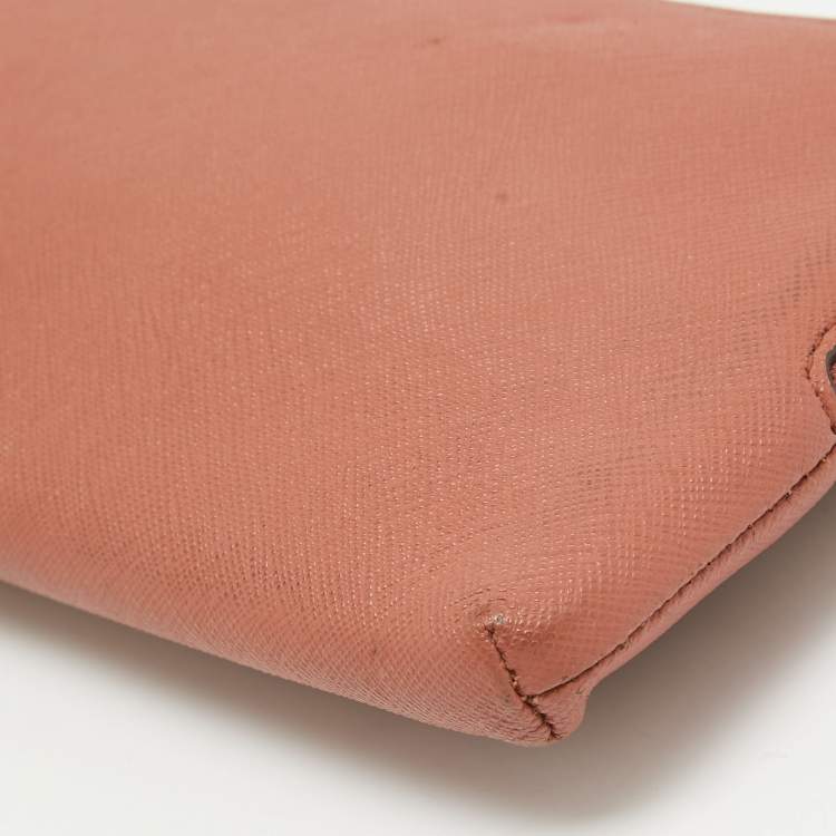 Pre Owned DKNY Old Rose Leather Zippy Wristlet Clutch