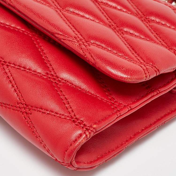 Pre Owned Dkny Red Quilted Leather Flap Chain Crossbody Bag