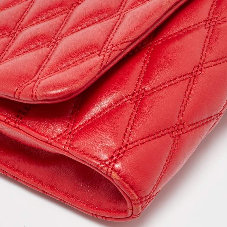 Pre Owned Dkny Red Quilted Leather Flap Chain Crossbody Bag