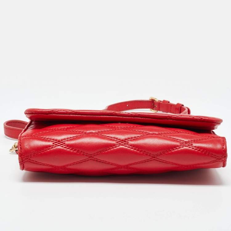 Pre Owned Dkny Red Quilted Leather Flap Chain Crossbody Bag