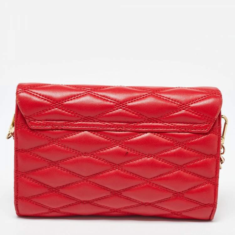 Pre Owned Dkny Red Quilted Leather Flap Chain Crossbody Bag