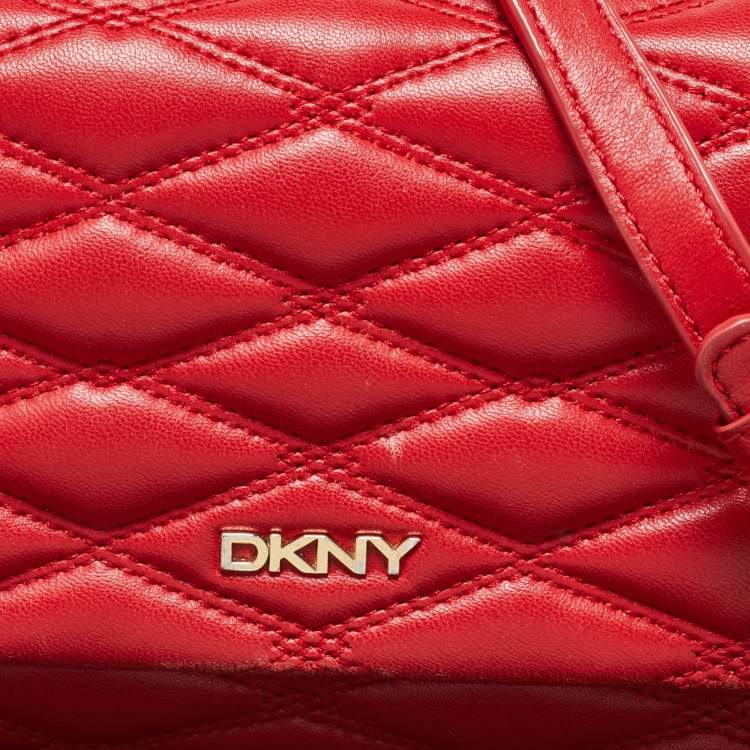 Pre Owned Dkny Red Quilted Leather Flap Chain Crossbody Bag