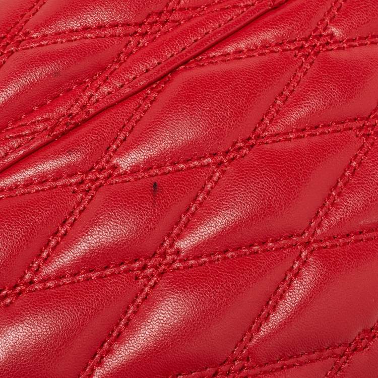 Pre Owned Dkny Red Quilted Leather Flap Chain Crossbody Bag