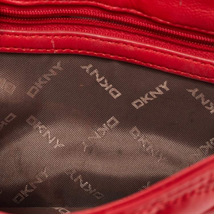 Pre Owned Dkny Red Quilted Leather Flap Chain Crossbody Bag