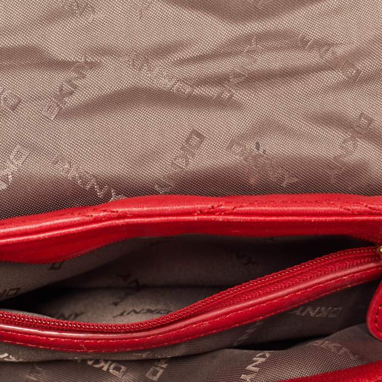 Pre Owned Dkny Red Quilted Leather Flap Chain Crossbody Bag
