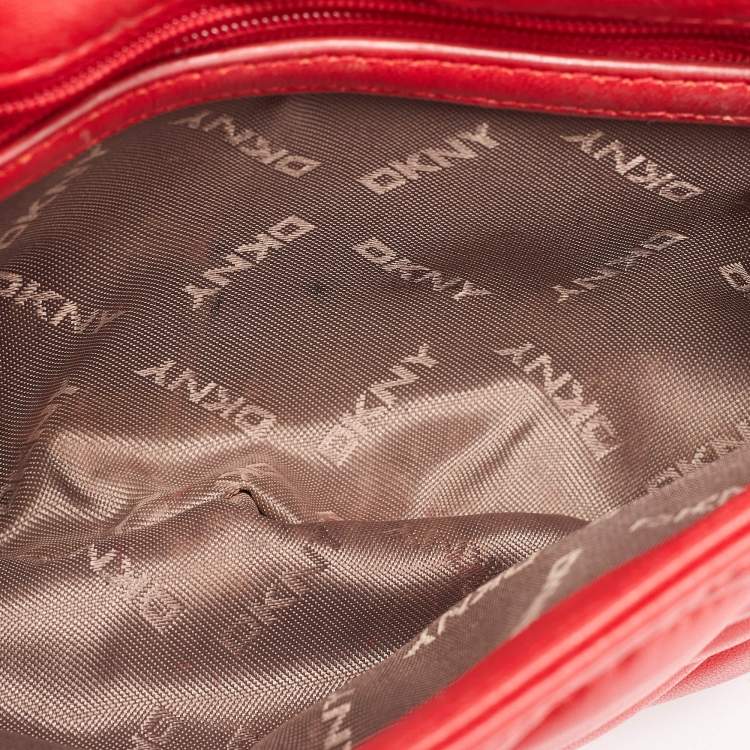 Pre Owned Dkny Red Quilted Leather Flap Chain Crossbody Bag