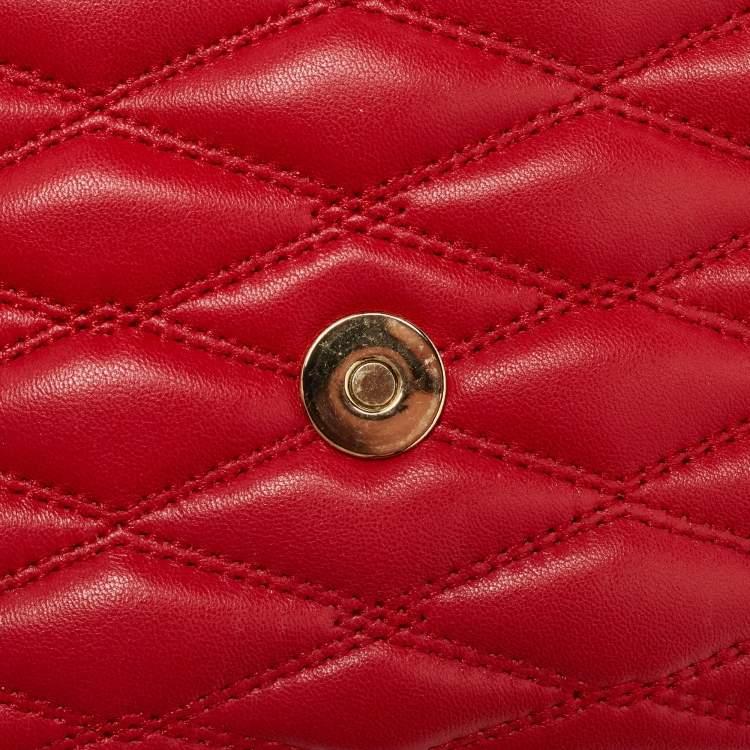 Pre Owned Dkny Red Quilted Leather Flap Chain Crossbody Bag