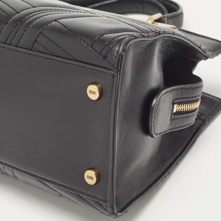 Pre Owned DKNY Black Quilted Leather Frame Top Handle Bag