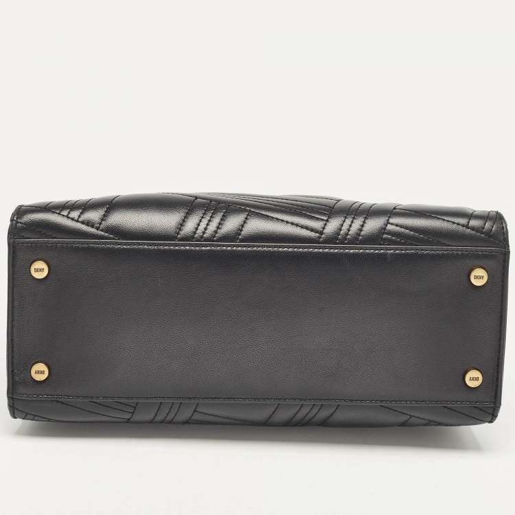 Pre Owned DKNY Black Quilted Leather Frame Top Handle Bag