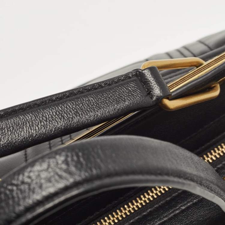 Pre Owned DKNY Black Quilted Leather Frame Top Handle Bag