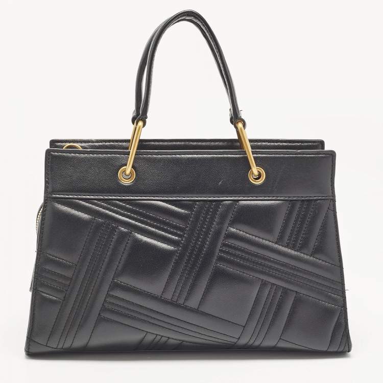 Pre Owned DKNY Black Quilted Leather Frame Top Handle Bag