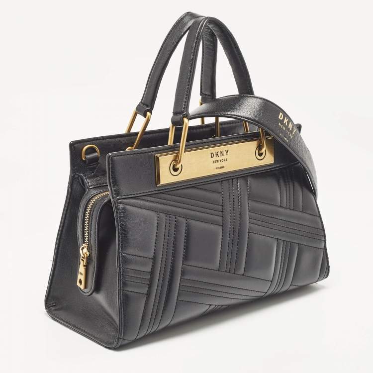 Pre Owned DKNY Black Quilted Leather Frame Top Handle Bag