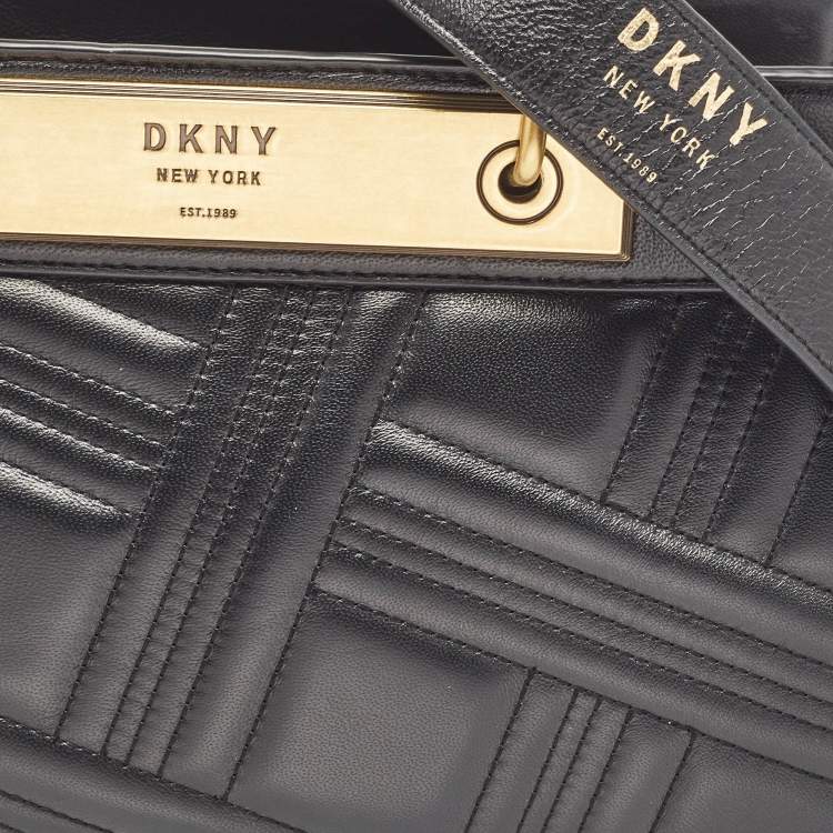 Pre Owned DKNY Black Quilted Leather Frame Top Handle Bag
