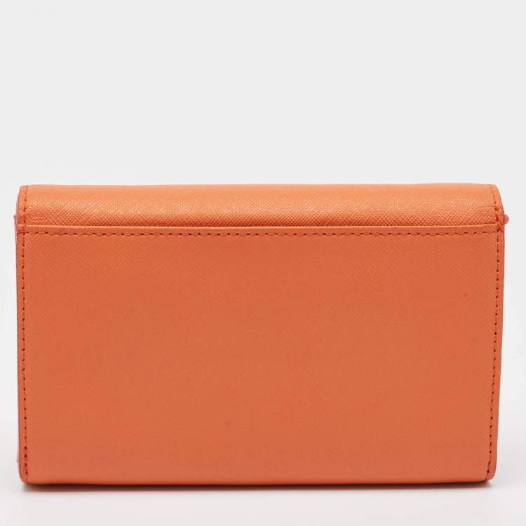Pre Owned Dkny Orang/Pink Leather French Flap Wallet
