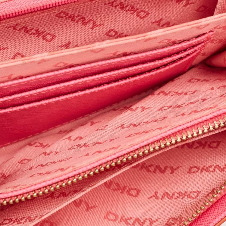 Pre Owned Dkny Orang/Pink Leather French Flap Wallet