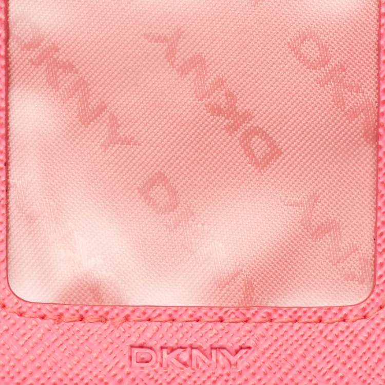 Pre Owned Dkny Orang/Pink Leather French Flap Wallet