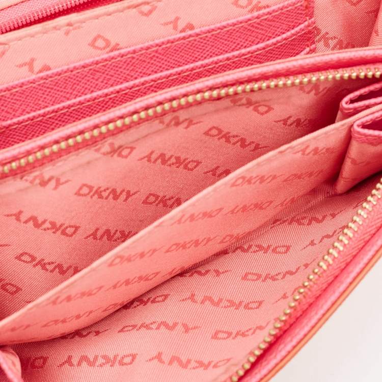 Pre Owned Dkny Orang/Pink Leather French Flap Wallet