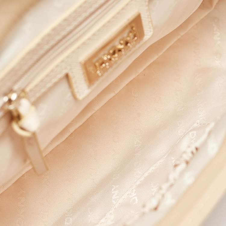 Pre Owned DKNY Beige/White Quilted Leather Flap Bag