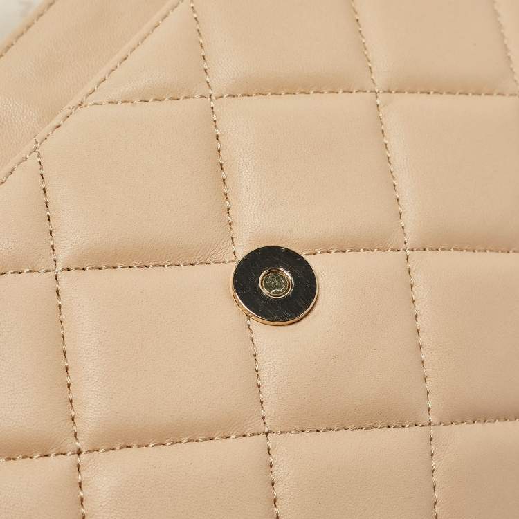 Pre Owned DKNY Beige/White Quilted Leather Flap Bag