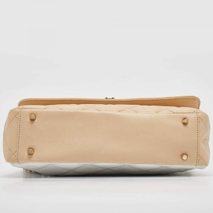 Pre Owned DKNY Beige/White Quilted Leather Flap Bag