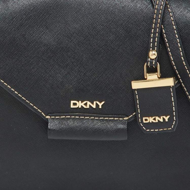 Pre Owned DKNY Black Leather Envelope Flap Shoulder Bag
