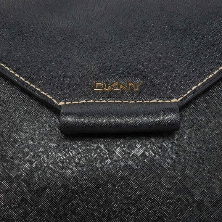 Pre Owned DKNY Black Leather Envelope Flap Shoulder Bag