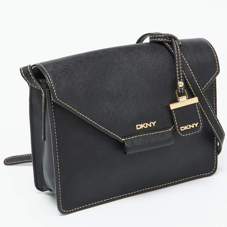 Pre Owned DKNY Black Leather Envelope Flap Shoulder Bag