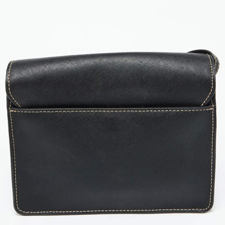 Pre Owned DKNY Black Leather Envelope Flap Shoulder Bag