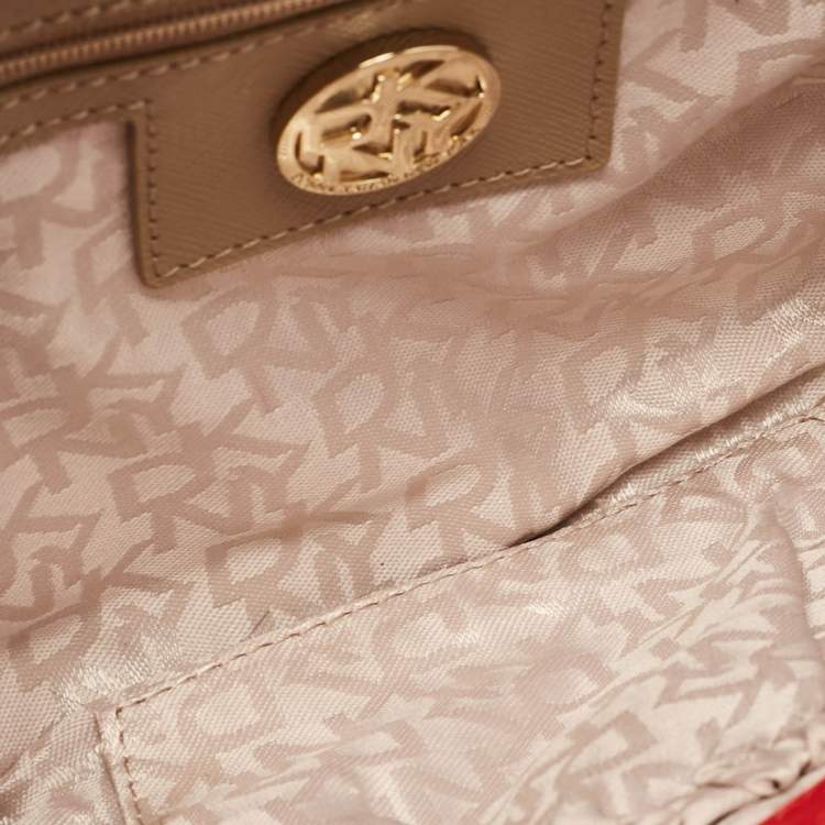Pre Owned DKNY Red Leather Logo Flap Shoulder Bag