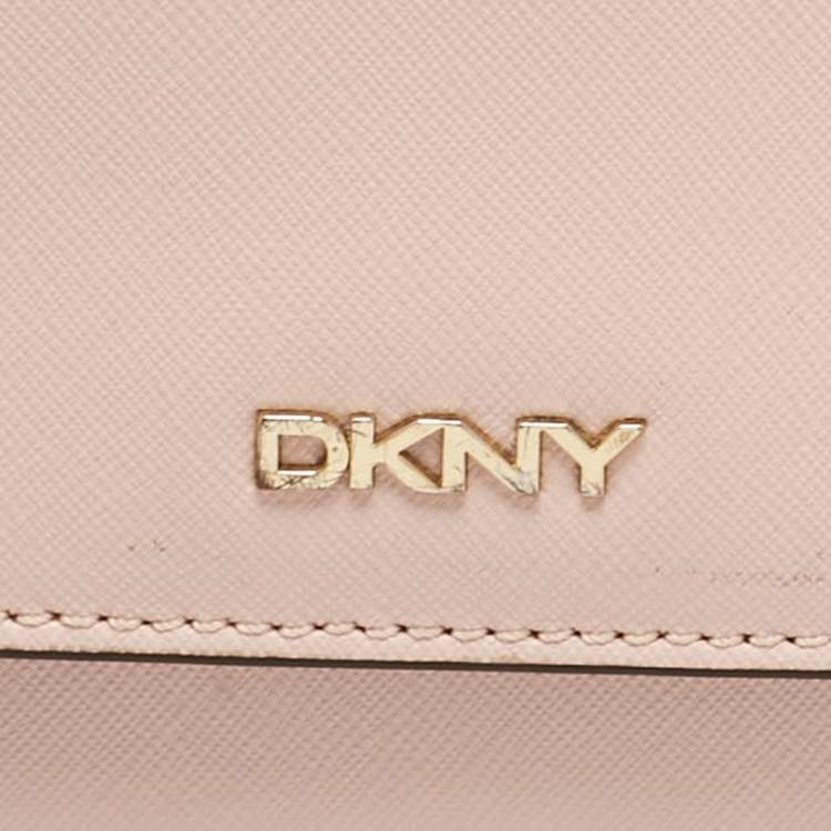 Pre Owned DKNY Pink Leather Logo Flap Top Handle Bag