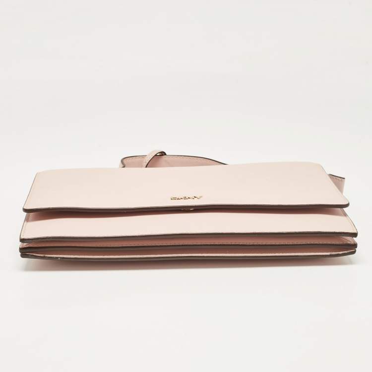 Pre Owned DKNY Pink Leather Logo Flap Top Handle Bag