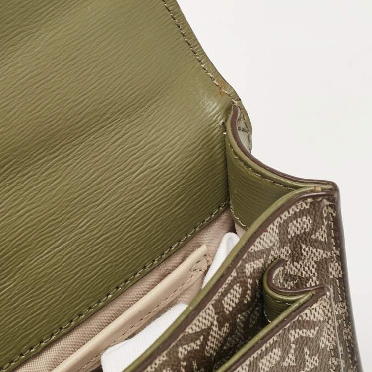 Pre Owned Dkny Green/Beige Monogram Coated Canvas and Leather Flap Chain Shoulder Bag