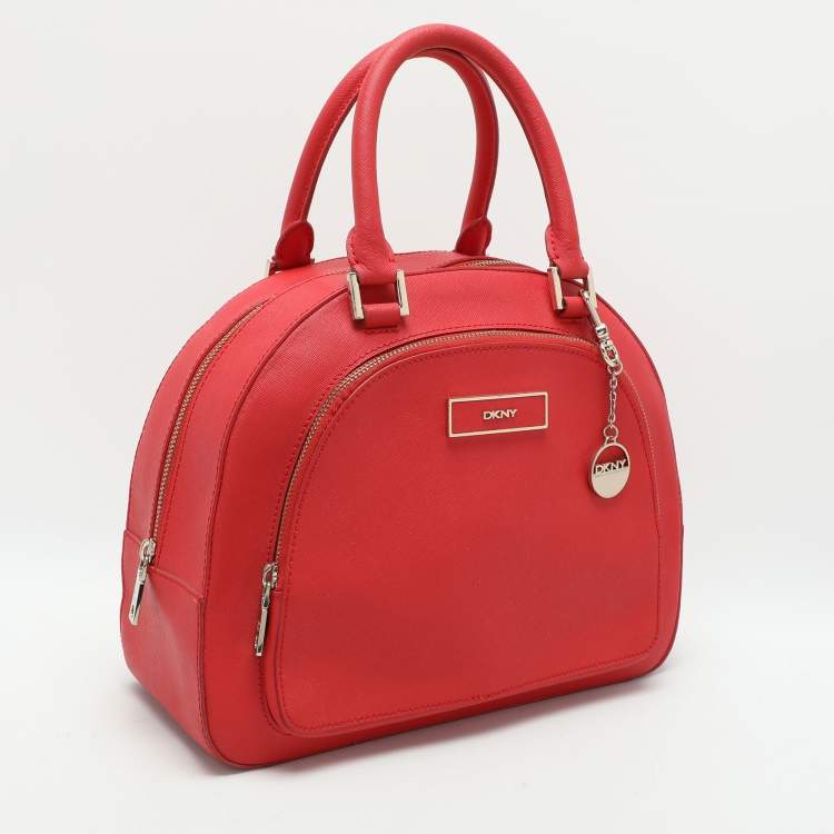 Pre Owned DKNY Red Leather Front Dome Satchel