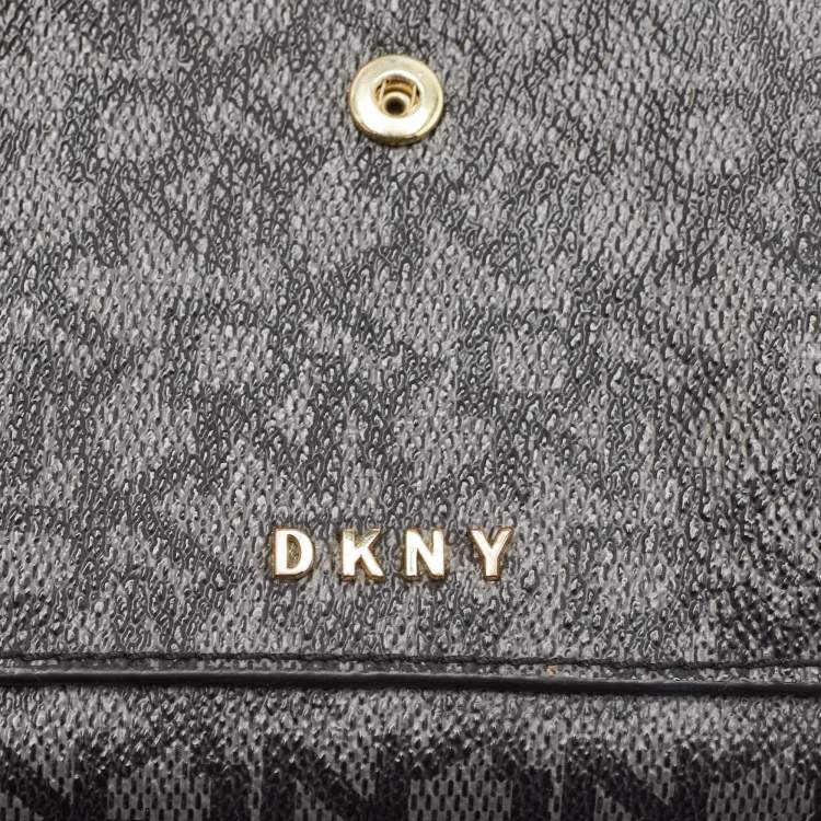 Pre Owned DKNY Black/Grey Signature Coated Canvas Mini Zip Around Olive Crossbody Bag
