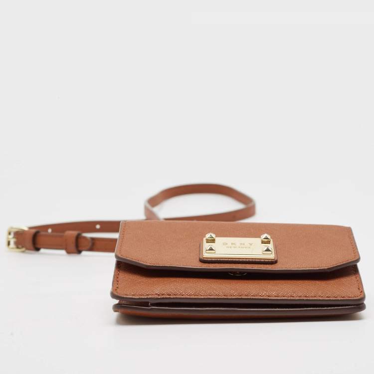 Pre Owned DKNY Brown Leather XS Crossbody Bag