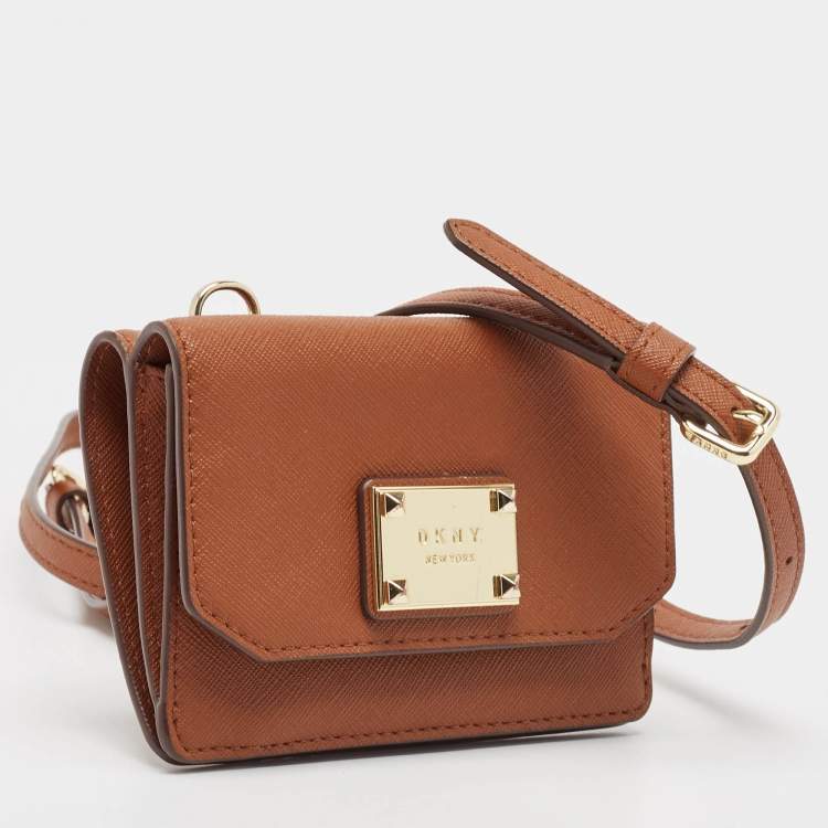 Pre Owned DKNY Brown Leather XS Crossbody Bag