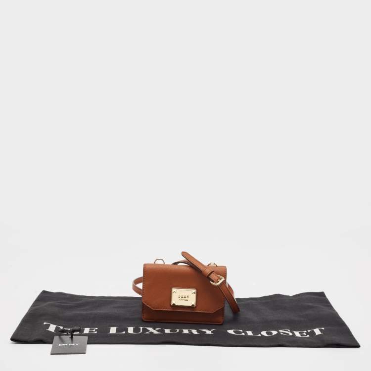 Pre Owned DKNY Brown Leather XS Crossbody Bag