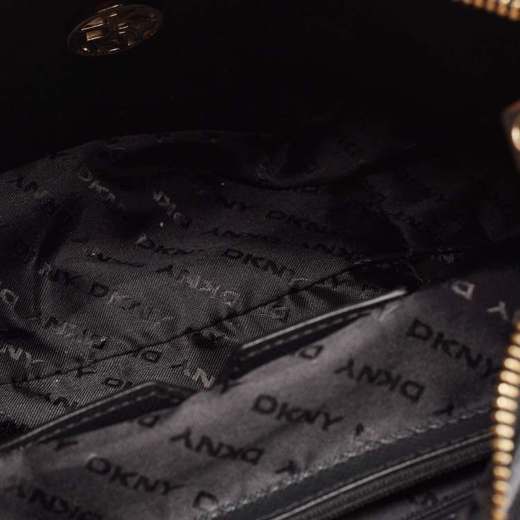 Pre Owned Dkny Black Monogram Canvas and Leather Zip Hobo