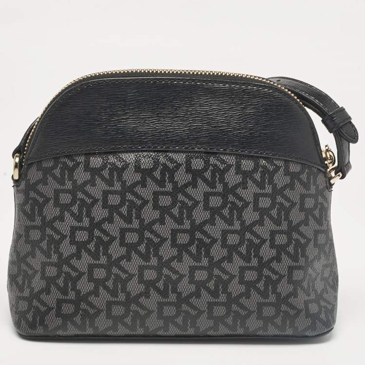 Pre Owned Dkny Black Monogram Coated Canvas and Leather Dome Crossbody Bag