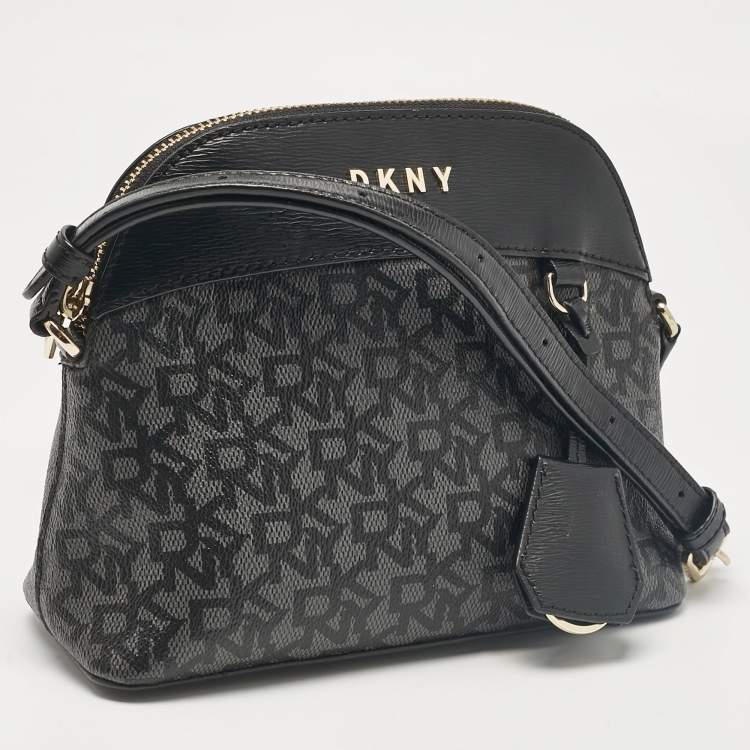 Pre Owned Dkny Black Monogram Coated Canvas and Leather Dome Crossbody Bag
