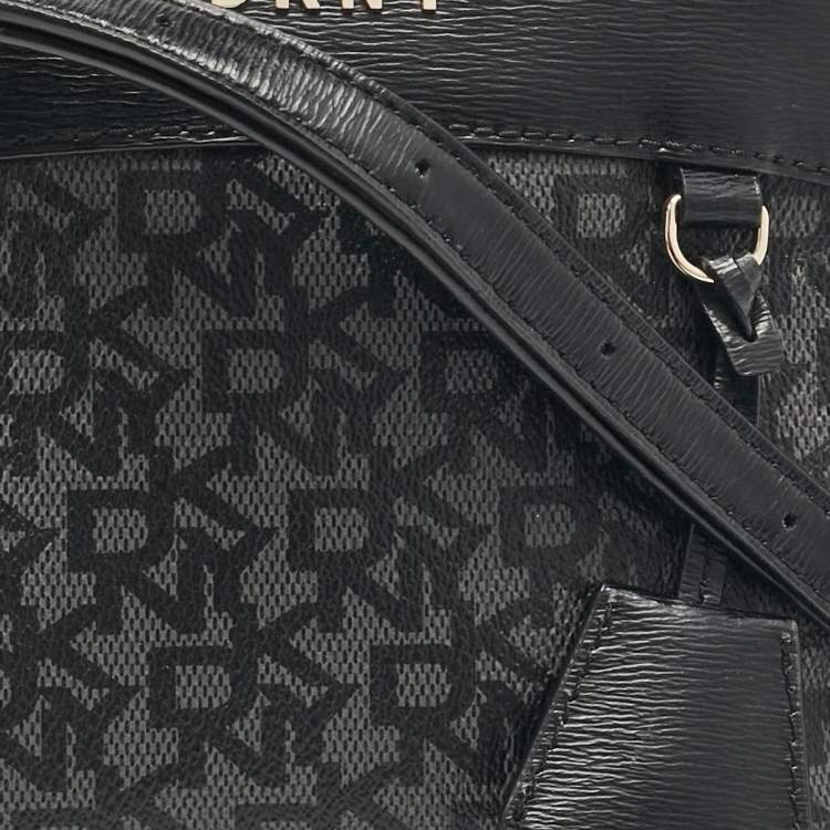 Pre Owned Dkny Black Monogram Coated Canvas and Leather Dome Crossbody Bag