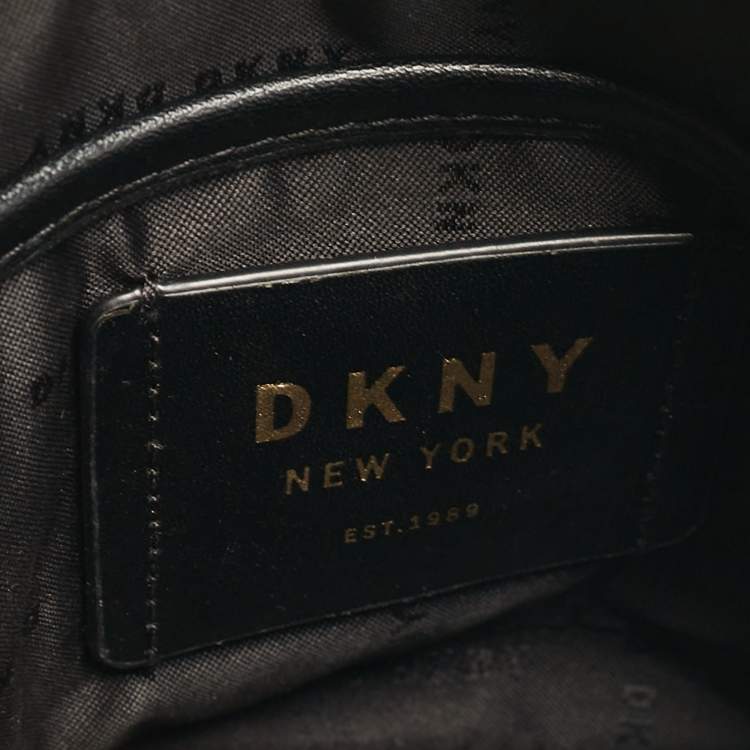 Pre Owned Dkny Black Monogram Coated Canvas and Leather Dome Crossbody Bag