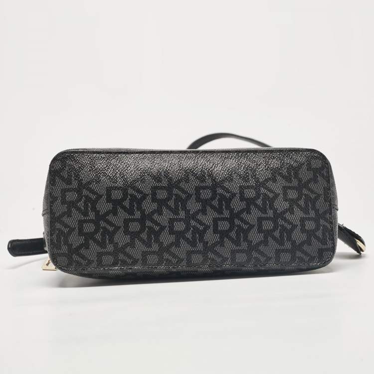 Pre Owned Dkny Black Monogram Coated Canvas and Leather Dome Crossbody Bag