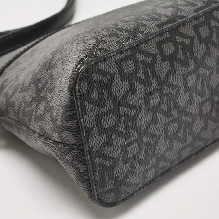 Pre Owned Dkny Black Monogram Coated Canvas and Leather Dome Crossbody Bag