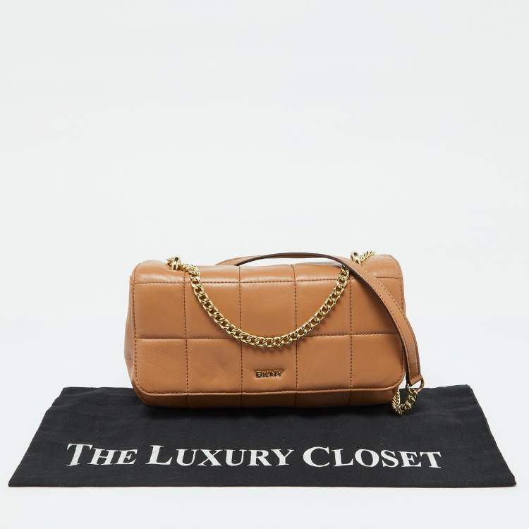 Pre Owned DKNY Beige Quilted Leather Flap Shoulder Bag