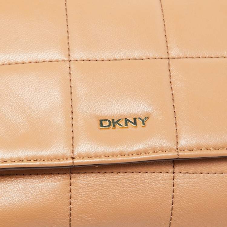 Pre Owned DKNY Beige Quilted Leather Flap Shoulder Bag