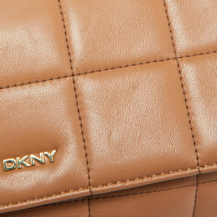 Pre Owned DKNY Beige Quilted Leather Flap Shoulder Bag