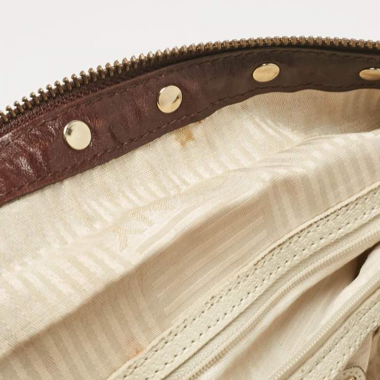 Pre Owned DKNY Dark Brown Leather Studded Drawstring Tote