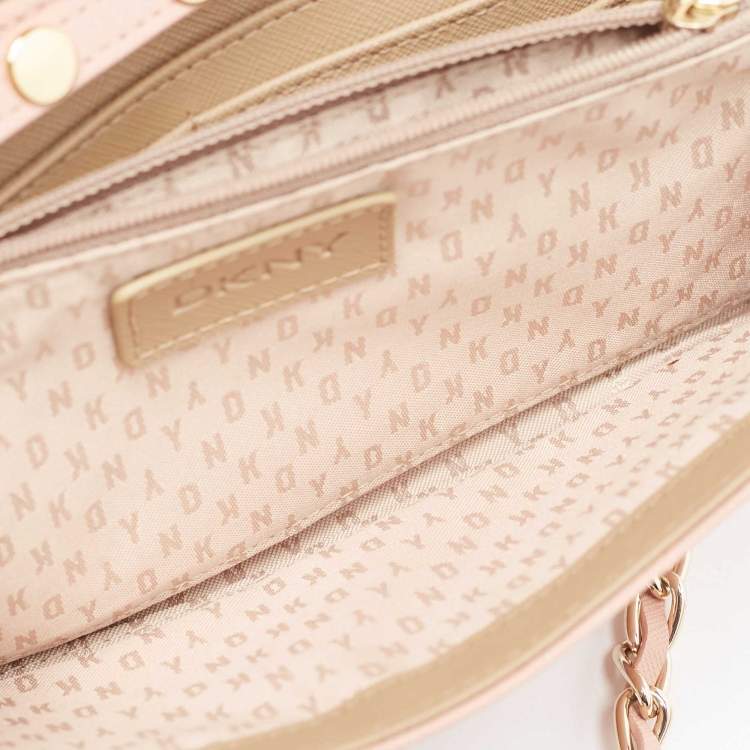 Pre Owned DKNY Pink Saffiano Leather Flap Wallet on Chain
