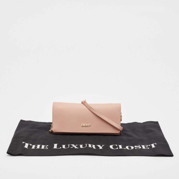 Pre Owned DKNY Pink Saffiano Leather Flap Wallet on Chain
